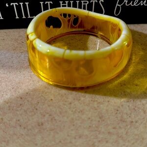 Yellow, Polka Dot, Vintage Bangle Bracelet  and possible lucite or bakelite